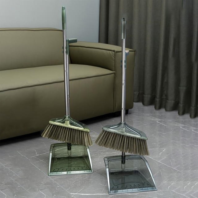 Juego de recogedor transparente con cerdas blandas y mango telescópico - Escoba de 35,4", recogedor de 30" para limpieza interior y exterior