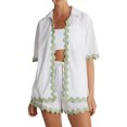 thumbnail image 3 of Conjuntos De 2 Piezas Conjunto de 2 piezas para mujer, cárdigan de encaje ondulado, conjunto de camisa y pantalones cortos, ropa de playa de verano Cgtredaw M Blanco para Mujer, 3 of 7