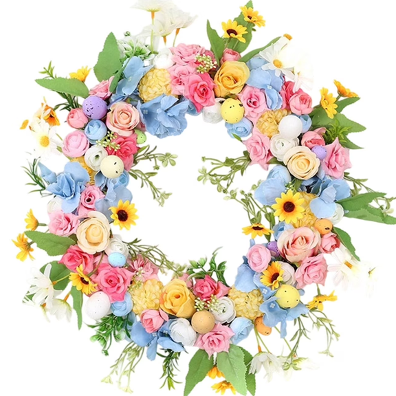 Myecovie Easter Wreath 17.7 Inches Easter Egg Spring Wreath for Front Door Easter Decoration for Indoor Outdoor