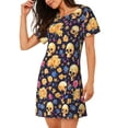 thumbnail image 2 of Fuzoiu Skull gold flower Print Women Nightgowns, Soft Comfy Lightweight Short Sleeves Sleepwear,Crew Neck Loungewear, 2 of 6