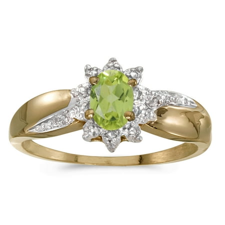 - 10k Yellow Gold Oval Peridot And Diamond Ring