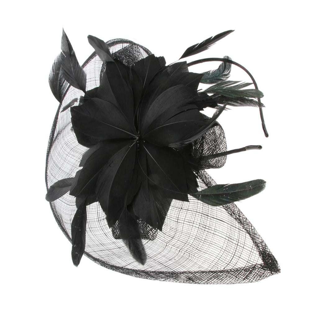 races prom Beautiful Black Fascinator looped with feathers on a band weddings 