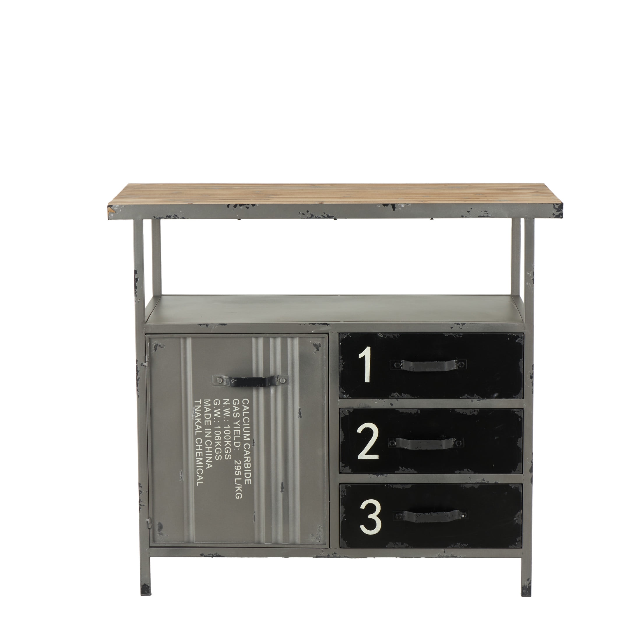 DecMode Industrial Metal Cabinet, 36"W x 32"H with Numbers and Text Typography and Gray/Black Finish