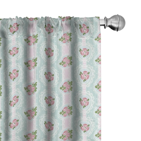 Ambesonne Floral Curtains, Retro Shabby Rose Bouquets, Pair of 28"x95", Pink and Pale Blue