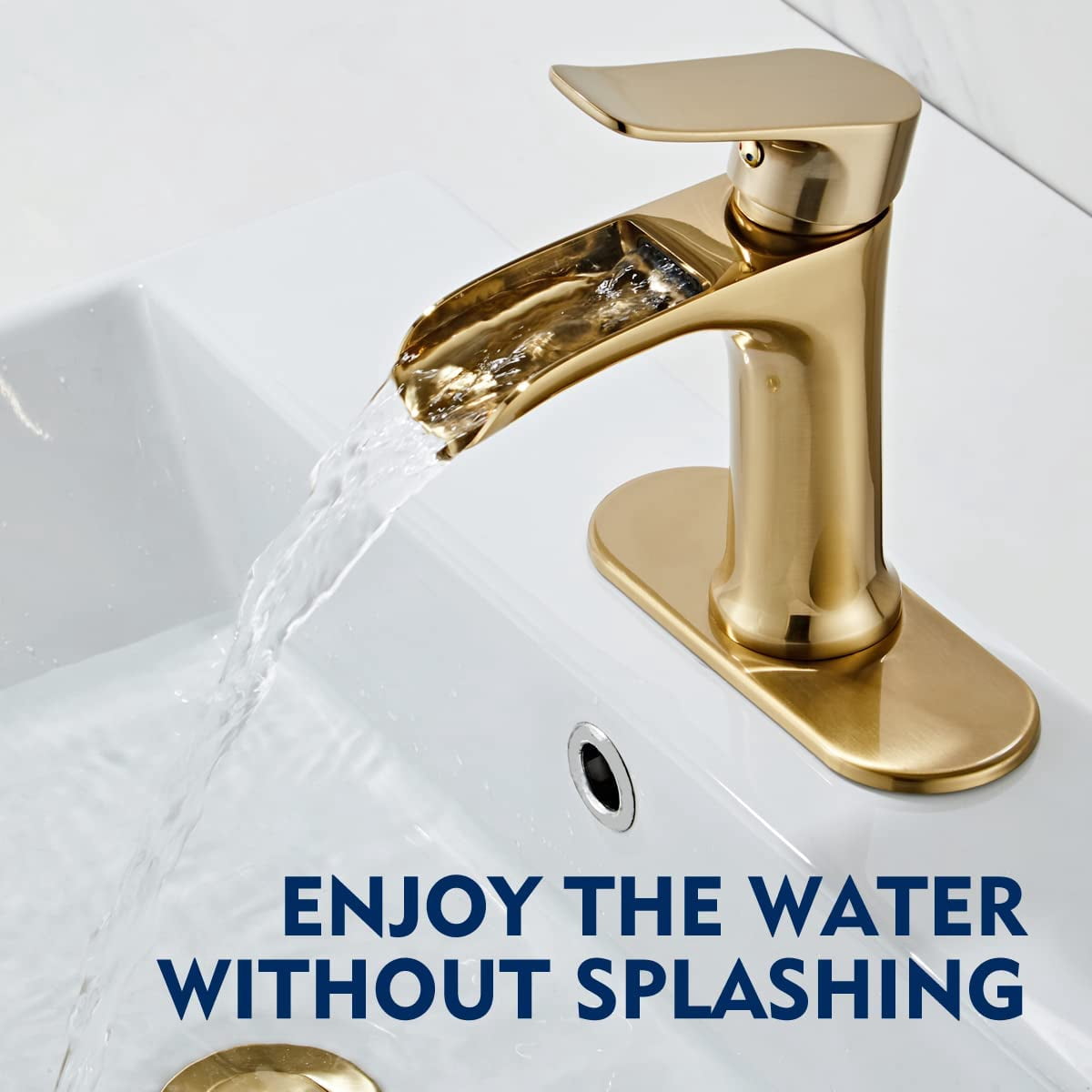 Brushed Gold Bathroom Faucet,Yundoom Waterfall Bathroom Faucet Brushed Gold,Pop Up Drain Bathroom Sink Faucet,Single Handle Bathroom Faucets,Faucet for Bathroom Sink,Vanity Farmhouse Bathroom Faucet