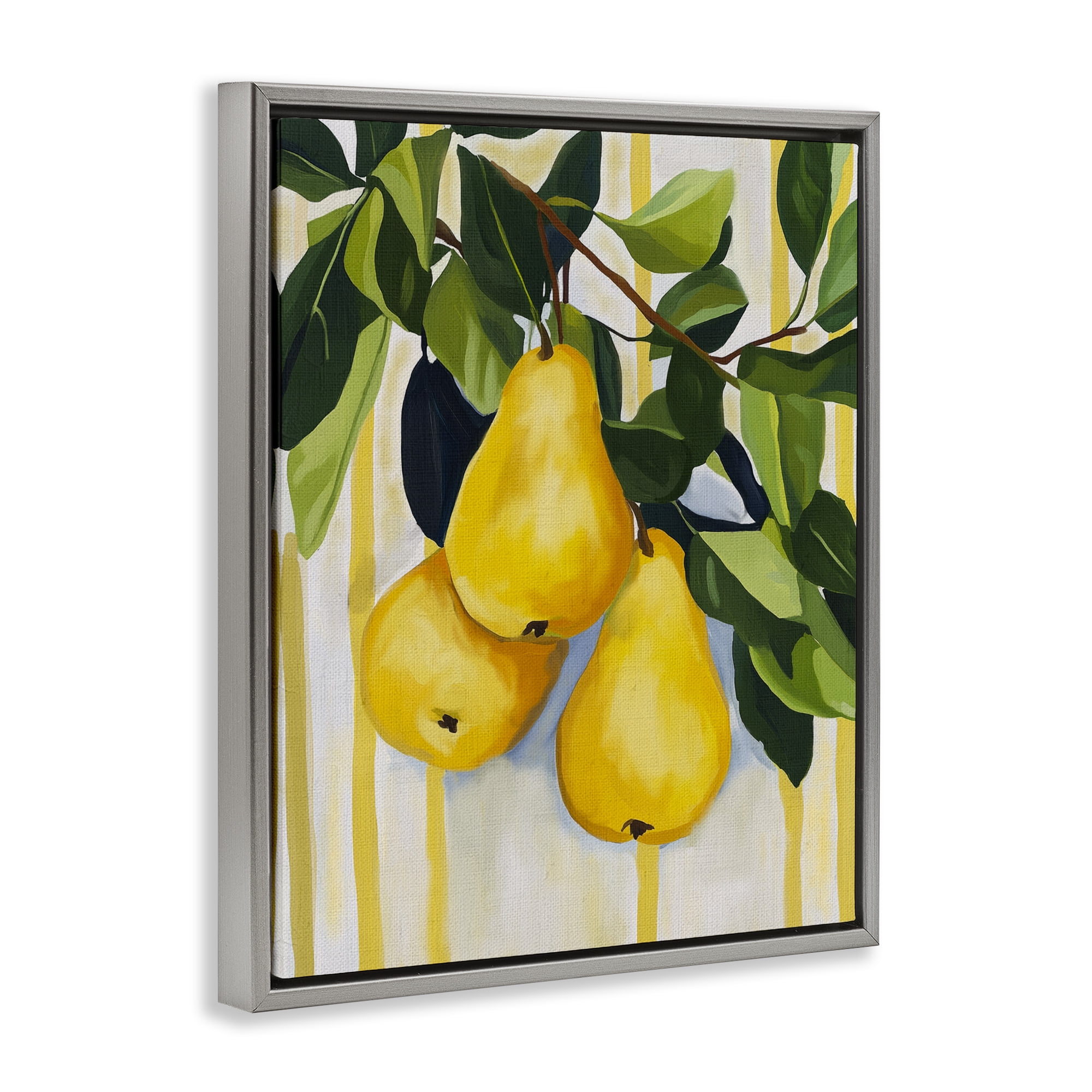 Stupell Industries Pears on Lush Branch Gray Framed Floater Canvas Wall Art, design by Yen
