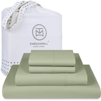 Threadmill Home Linen Luxury Supima Cotton 4-Piece 1200 Thread Count Bed Sheet Set, Queen, Green Solid Print