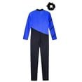 thumbnail image 7 of Kaerm 2 Pcs Gymnastic Ice Skating Outfit for Girls Mock Neck Jumpsuit Dance Bodysuit with Hair Tie Blue&Black 14, 7 of 7