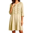 thumbnail image 2 of SETOOFF Women Round Neck 3/4 Sleeve Embroidered Shift Dress Loose A Line Short Dress with Side Pockets Casual Summer Beach Travel Weekend Shopping Outdoor Vacation Daily Outfits, 2 of 2
