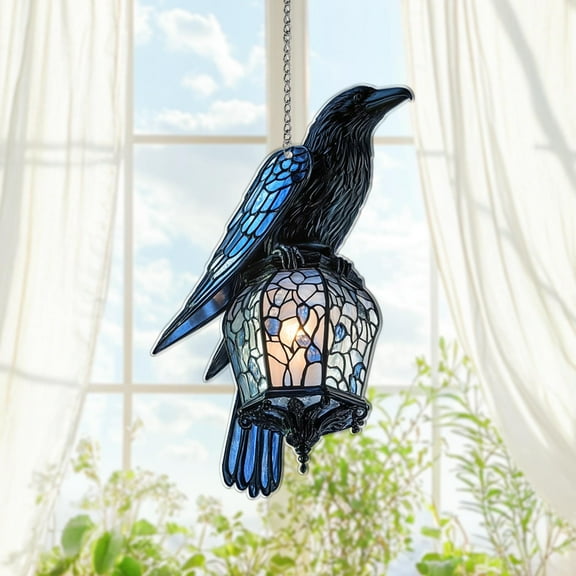 Raven acrylic suncatcher Window Hanging Decoration Gothic Bird Lantern with Light Effect Halloween Panel Unique Gift for Gothic Home Decor