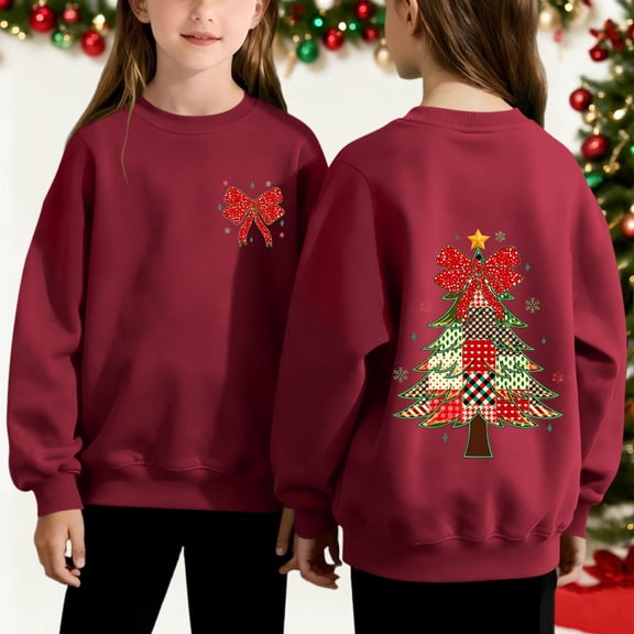 NAISIBABY Girls Christmas Sweatshirt (2-12T), Long Sleeve Crewneck Fleece Lined Kids Fashion Festival Tops Wine 6T
