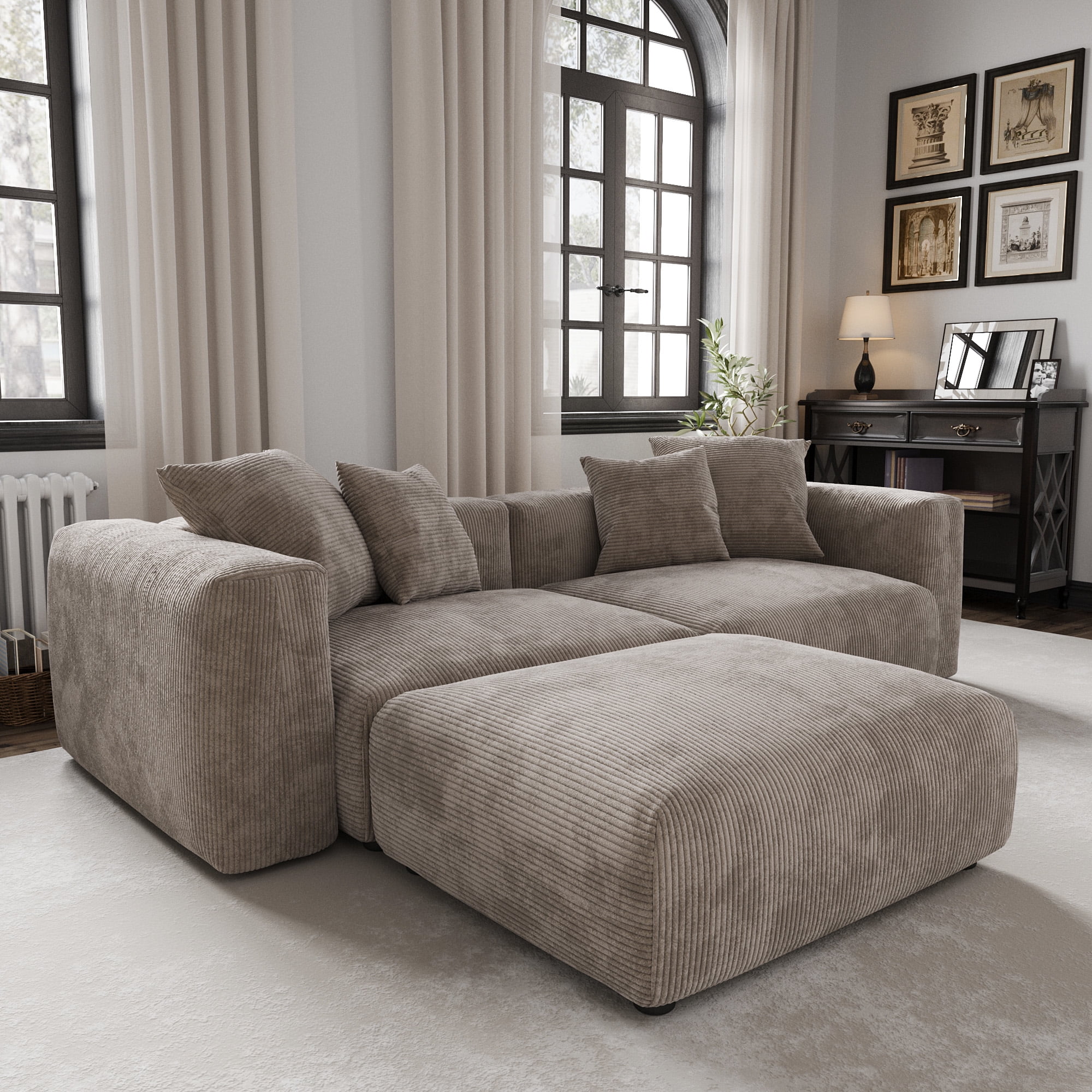 Magic Home Convertible Sectional Sofa Modular Couch,Modern Corduroy Sofa with Pillows for Living Room,Apartment and Small Space,2-Seat Sofa,Brown