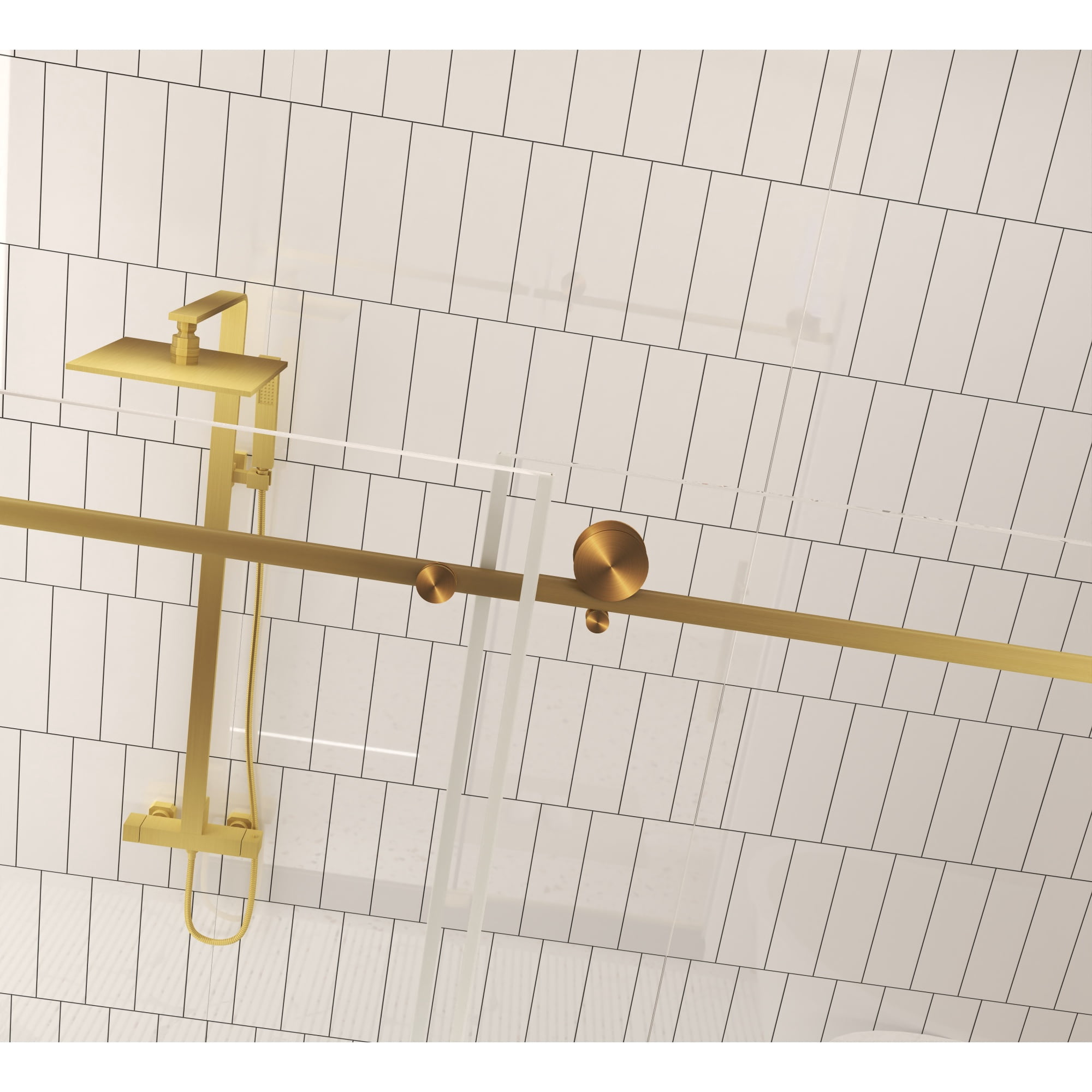 Leumius Frameless Sliding Shower Door,56-60"W x 76" H,1/4" Clear Tempered Glass,Stainless Steel Handle,Brushed Gold