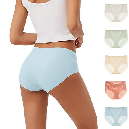 

Ladies Panties Stylish Solid Color Mid High Waist Mixed 5 Pack Ice Silk Traceless Popular Comfortable And Breathable Underpants Seaside Leisure Underwears