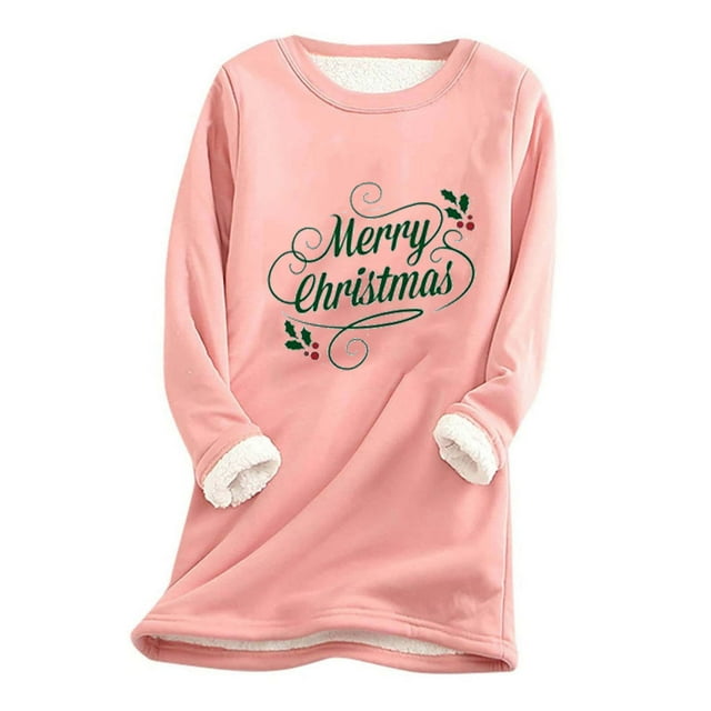 Prix Réduit! Aqestyerly Hauts de Noël pour Femmes Liquidation Mode Féminine Impression de Noël Manches Régulières Hiver Ample Vacances Décontracté Col Rond Chemise Hauts
