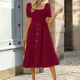 thumbnail image 3 of Homenesgenics Summer Dresses 2025 Women Fashion Spring Leaf Sleeved Waistband Solid Color Short Sleeved Long Dress Red L, 3 of 7