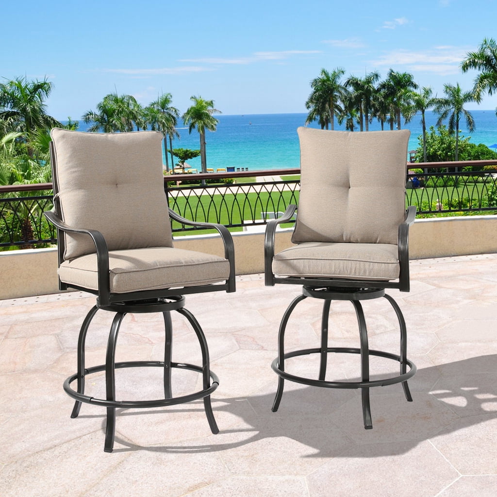 Ulax Furniture 360-Degree Swivel Outdoor Bar Stool - Beige and Black, 2