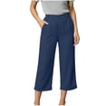 thumbnail image 4 of Womens Cotton Linen Wide Leg Pants Casual Zipper Front Summer Cropped Trousers Dressy Pants with Pockets Green L(L), 4 of 9