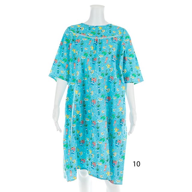 Women's Adaptive Flannel Backwrap Gown (X-Large, Fun Prints with Blue Background - 10)