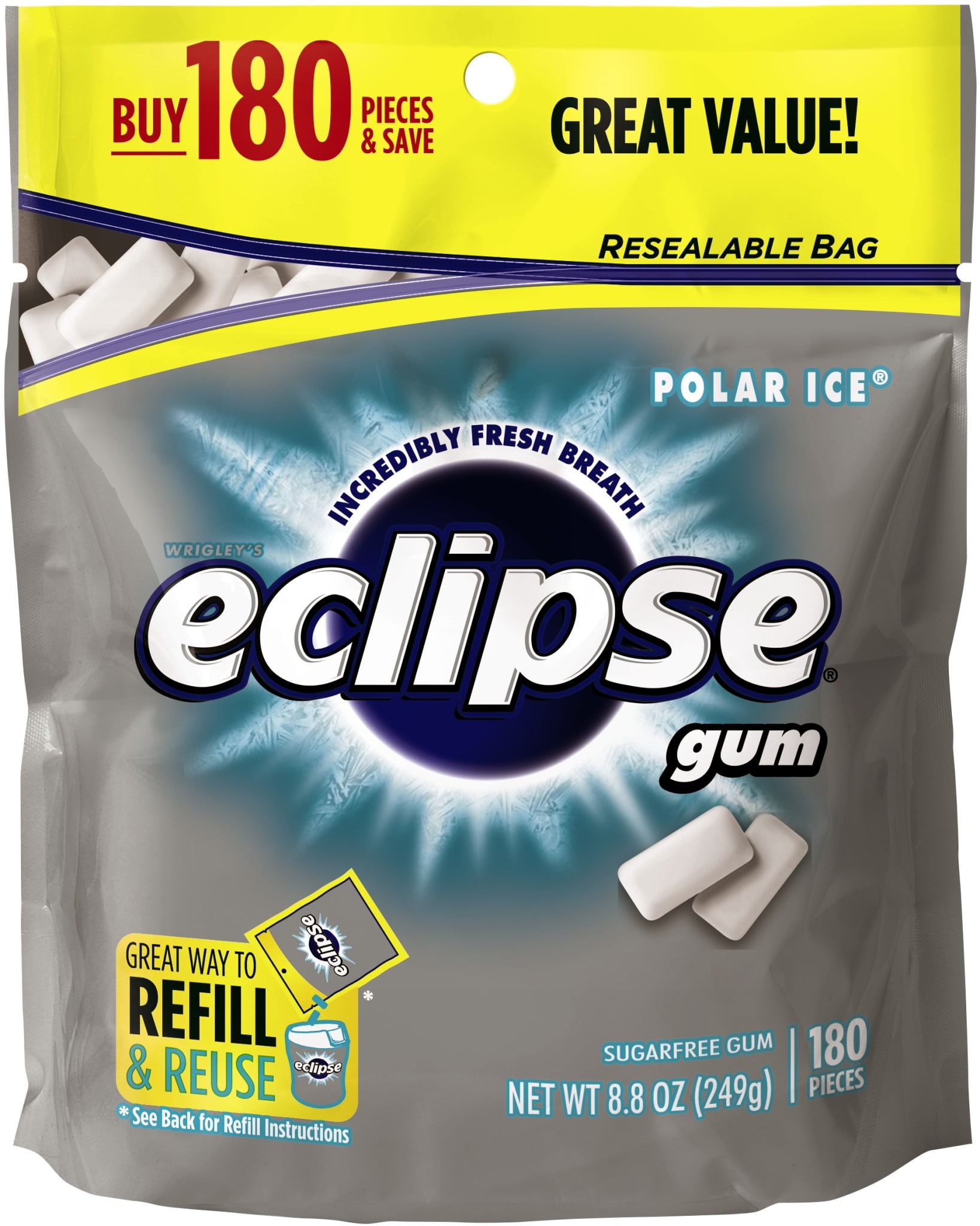 Eclipse Polar Ice Sugarfree Gum, 180 piece bag by Wrigley