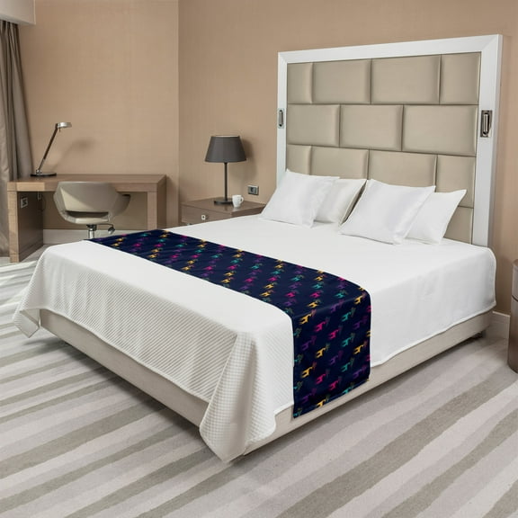 Deer Hunting Bed Runner, Rhythmic Abstract Antler Interpretation Woodland Creatures in Rainbow Colors, Decorative Accent Bedding Scarf for Hotels Homes and Guestrooms, Queen, Multicolor, by Ambesonne