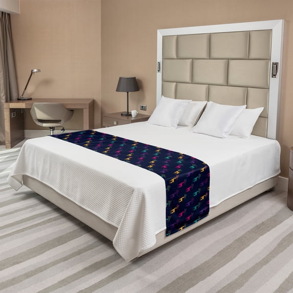 Deer Hunting Bed Runner, Rhythmic Abstract Antler Interpretation Woodland Creatures in Rainbow Colors, Decorative Accent Bedding Scarf for Hotels Homes and Guestrooms, Queen, Multicolor, by Ambesonne