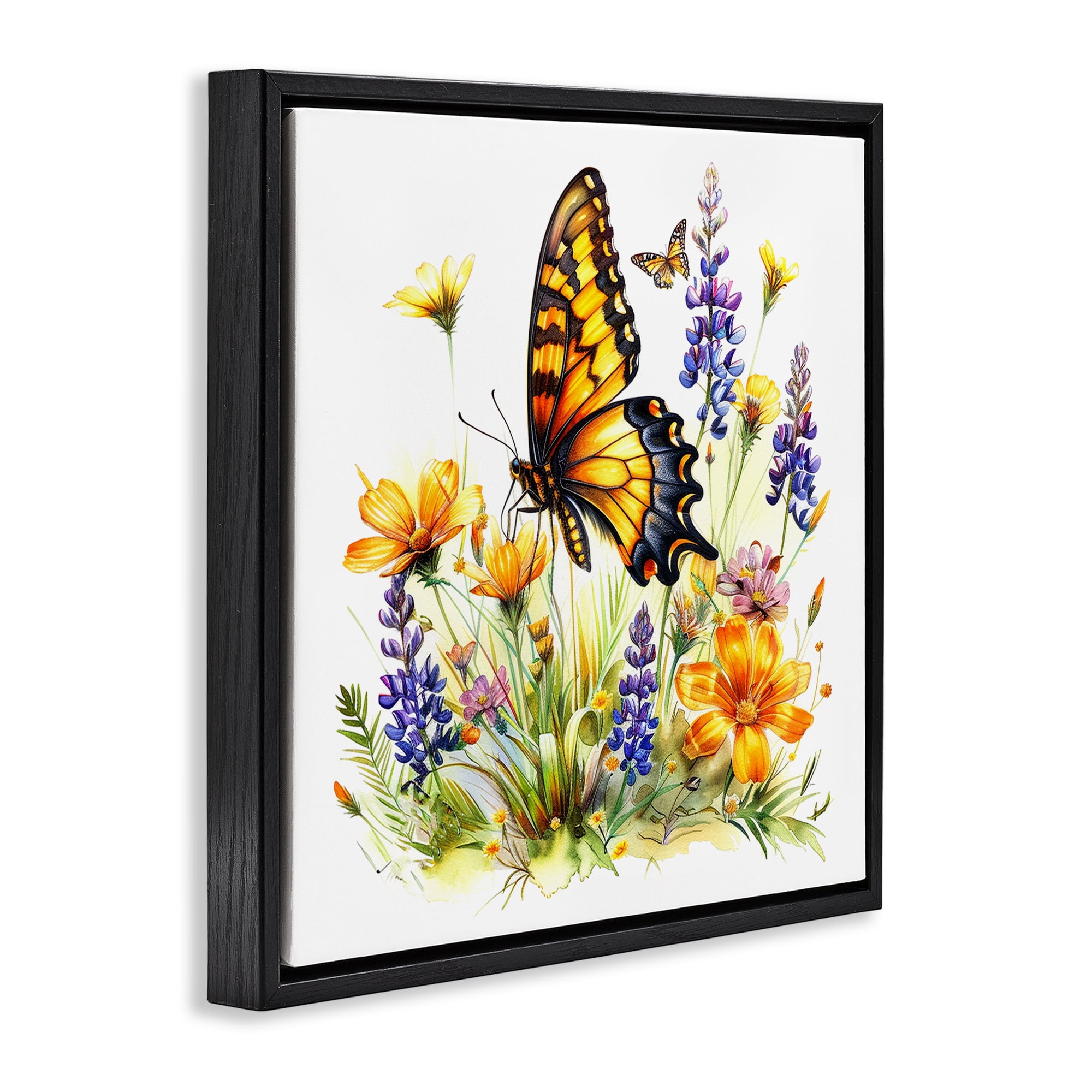 Stupell Industries Butterfly Wings Garden Insects Painting Black Floater Framed Canvas Art Print Wall Art, 25 x 25