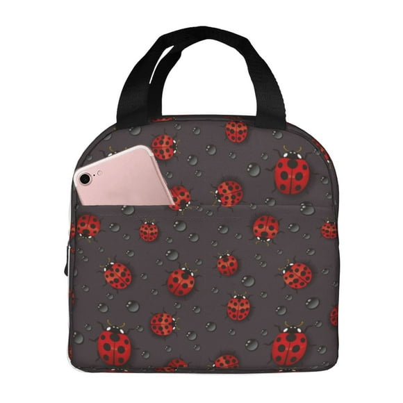 Easygdp Red Ladybugs On Dark Background Bolsa Térmica Premium - Tela Oxford Impermeable, Gran Capacidad, Bolsillo Frontal, Unisex para Trabajo, Escuela, Actividades al Aire Libre y Picnics