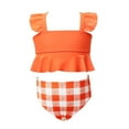 thumbnail image 2 of uublik Toddler Swimsuit Girl Summer Small Ruffle Solid Color Plaid Split Swimsuit, Sizes 2M-12, 2 of 5