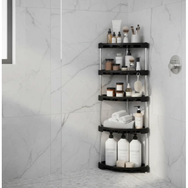 Organizador Esquinero Para Baño 5 Repisas Estante De Cocina Modelo Negro