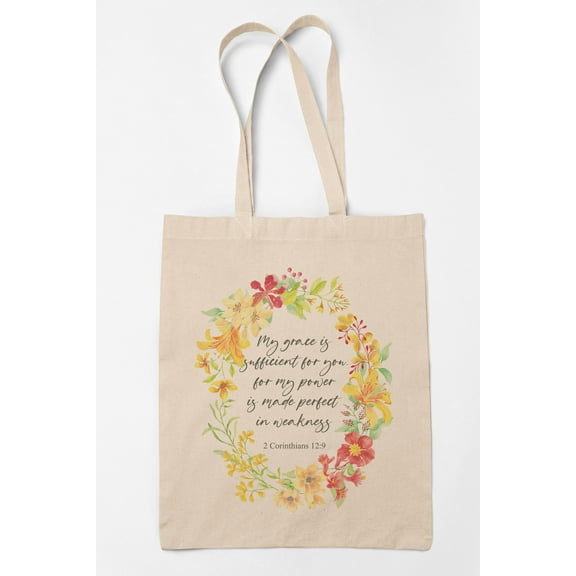 My Grace Is Sufficient 2 Corinthians 12 9 Scripture 12oz Reusable Canvas Tote Bag