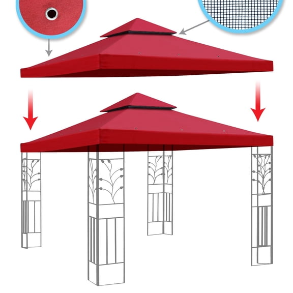 SUNRISEUMBRELLA 119“”x119” Gazebo Replacement Canopy Top Double Tier Canopy Top Cover(BURGUNDY)