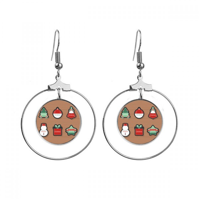 Dibujos animados de Navidad Navidad icono de símbolo Los pendientes cuelgan del aro de la joyería del círculo de la gota Unbranded M