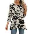 thumbnail image 2 of QQAMB 3/4 Sleeve Tunic Tops for Women Dressy Casual Crewneck Floral Printed Loose Blouse Flowy Shirts Khaki L, 2 of 7