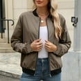 thumbnail image 5 of Htigea Womens Bomber Jacket Coat Casual Stand Collar Zip Up Lightweight Fall Fashion Jackets Outfits with Pockets Brown XL, 5 of 7