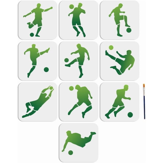 10 plantillas de jugador de fútbol de 15 x 15 cm, decorativas, con pincel, para pintar.