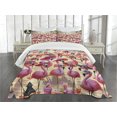 thumbnail image 3 of Ambesonne Flamingo Quilted Bedspread Set 3 Pcs, Tropical Birds Funny Beach, King Size, Pink Beige and Pale Sky Blue, 3 of 5