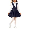 thumbnail image 6 of YUANxueke Girls V Neck Pleated Suspender Skirt, Solid Color Sleeveless High Waist Dress, Kids School Uniform Class Outfits, 6 of 6