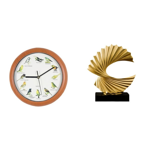 Reloj de pared,Reloj de pared con pájaro cantor Relojes de pared con pájaros,Escultura de ola del océano,Escultura de ola de océano,regalo moderno para oficina,Adorno de estatua abstracta