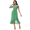 thumbnail image 4 of YOESEE Women Floral Print Off Shoulder Boho Dress Short Sleeve Side Split Flowy Maxi Dress Green M, 4 of 9