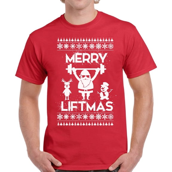 Merry Liftmas Santa Christmas Print Men Shirt White Print - S M L XL 2XL 3XL 4XL 5XL Xmas Graphic Tee - Shirts Christmas Party Men T-Shirt Top Gift