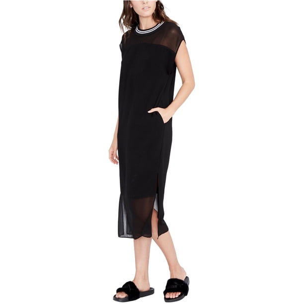 Rachel Roy Vestido a media pierna con ribete acanalado para mujer, negro, XS