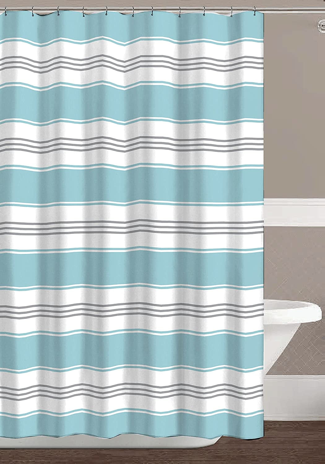 Serafina Home Blue, White And Grey Fabric Shower Curtain Contemporary