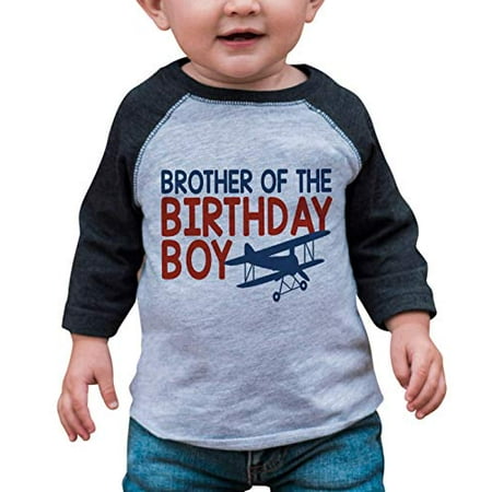 

7 ate 9 Apparel Boy s Brother Biplane Airplane Grey Raglan Tee