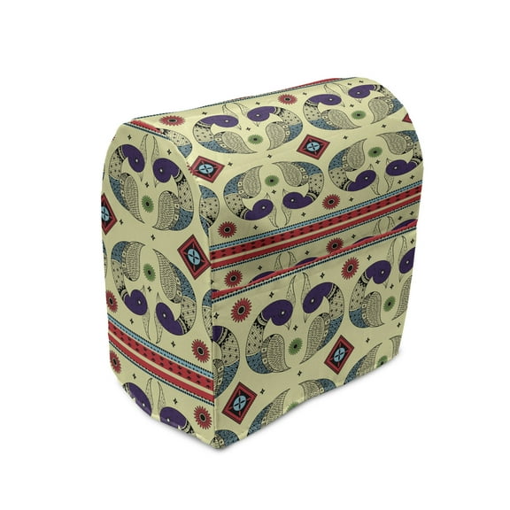 Tribal Stand Mixer Cover, Creative Peacock Pattern with Flowers Abstract Native America Art, Kitchen Appliance Organizer Bag Cover with Pockets, 5 Quarts, Cream and Purple, by Ambesonne