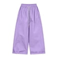 thumbnail image 4 of Oiangi Girls Beach Pants Elastic Waist Wide Leg Trousers Casual Rolled Up Pant for Summer Vacation Purple 14 Years, 4 of 8