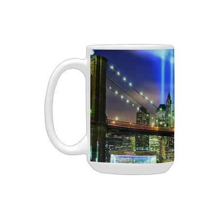 

New York Manhattan Skyline with Brooklyn Bridge and the Towers of Lights in NYC United States es Pup Ceramic Mug (15 OZ) (Made In USA)