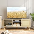 thumbnail image 2 of Gymax Boho TV Stand PE Rattan Media Console Table w/ Cabinets & Open Shelves, 2 of 10
