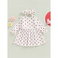 thumbnail image 4 of Valentine's Day Toddler Girls Dress Heart Print Long Sleeve Crew Neck Buttons Kids Dress Spring Autumn Dress with Headband, 4 of 9