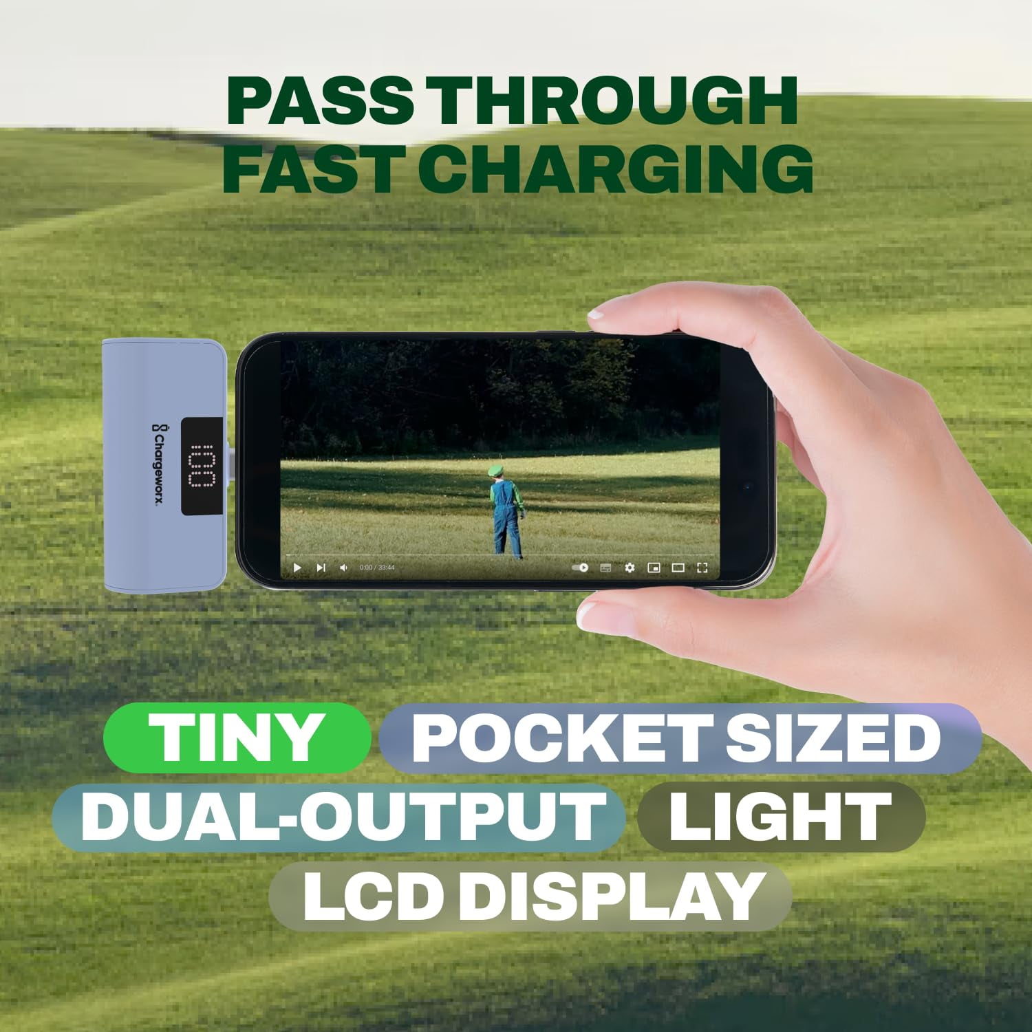 CHARGEWORX Portable Power Bank with LCD Display, Built-in Lightning Connector, Dual Charge Fast Charge Portable Charger 5000mAh, Compatible with iPhone 14, 13, 12 & Older (Coral)